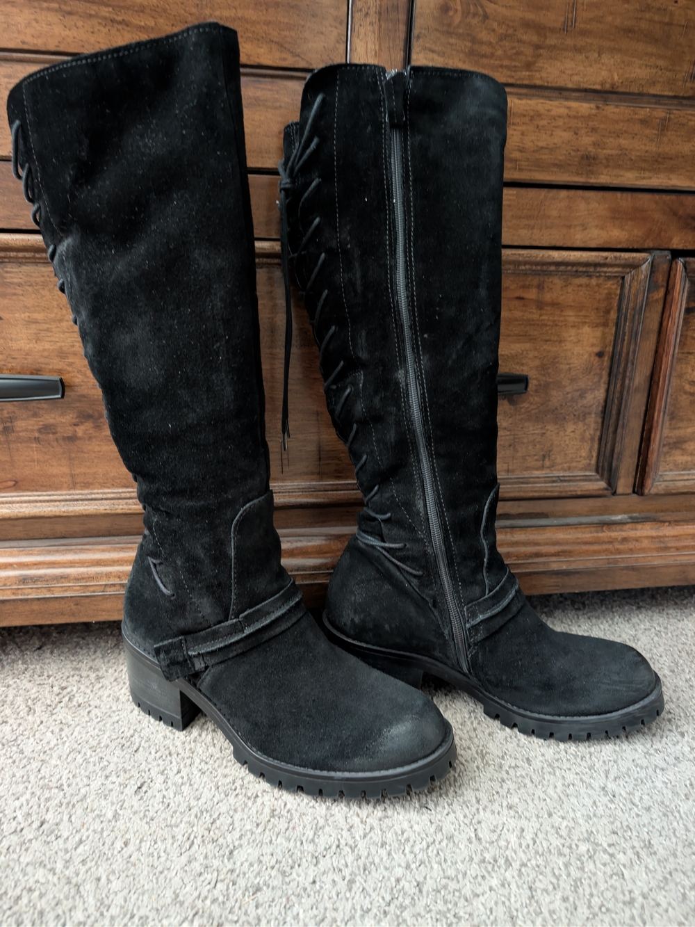 Miz Mooz Black Over-the-Knee Suede Lace-Up Boots Size 39
